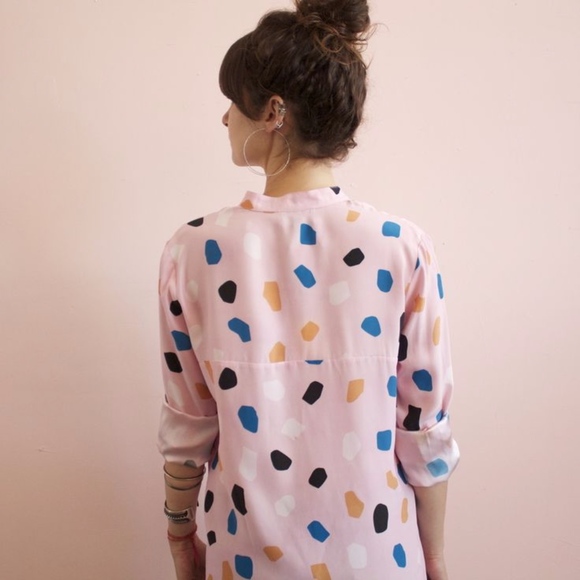 Dusen Dusen Tops - Dusen Dusen Pink Rocks Banded Button Down L/S Top